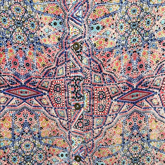 Maeve Anthropologie Pink Blue Geometric Silk Button Back Blouse Top Size 12 - Picture 3 of 6